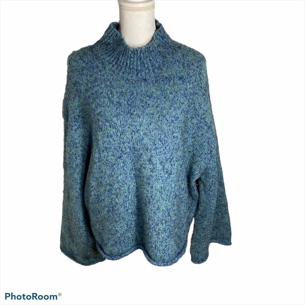 Moth Tinsel Blue Knit Wide Sleeve Sweater Medium Anthropologie